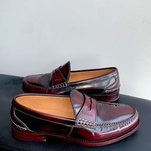 Men’s Gucci Polished Leather Penny Loafer in Burgundy - Size UK 10/ US 11